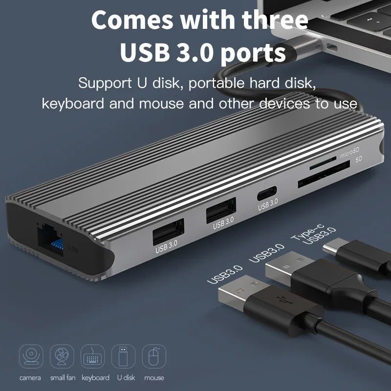 10 - in - 1 USB - C Docking Station with Dual 8K@30Hz HDMI, 5Gbps USB 3.0, 100W PD Charging, Gigabit Ethernet, SD/TF Card Reader, Audio, Compatible with Windows/macOS/Linux - QGeeM