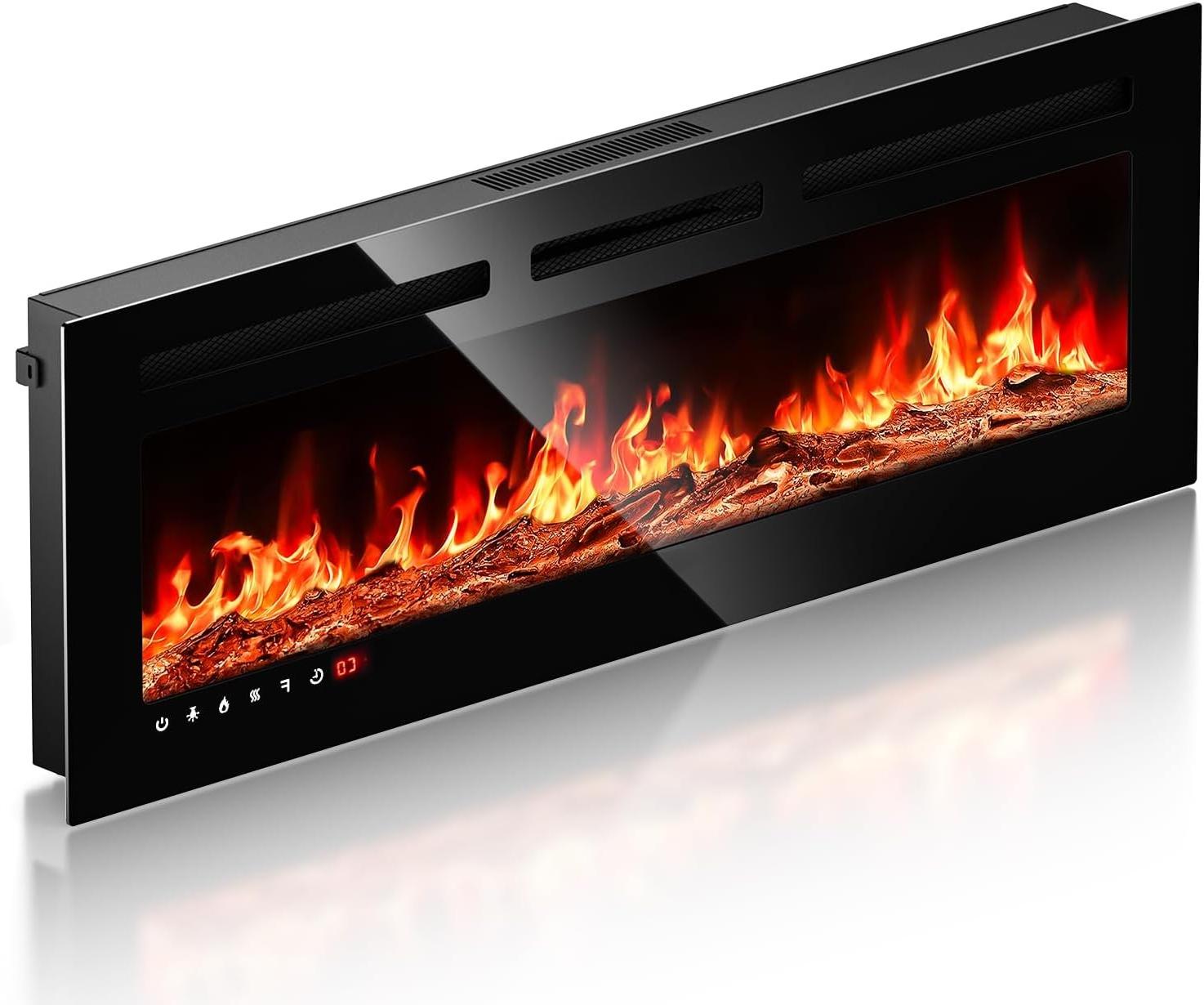 Electric Fireplace,Realistic Flame Electric Fireplace Heater,Log Set/Crystal Flames 750-1500W with Timer Inserts/Wall Mounted/TV Stand Touch Screen & Remote