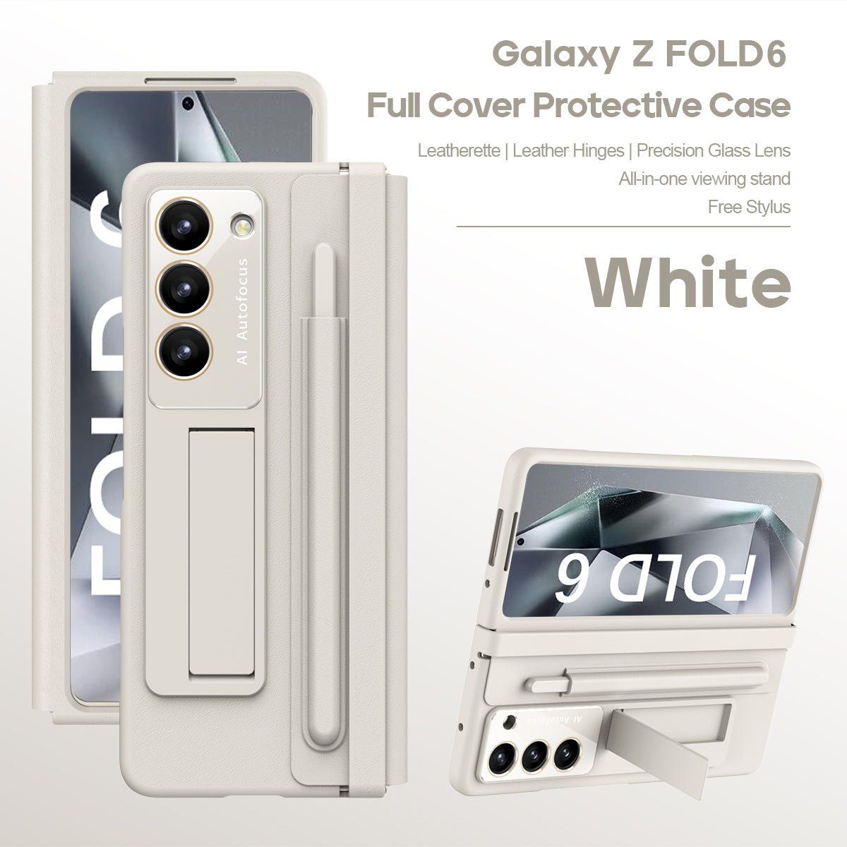 360 Full Protection Hinge Case for Samsung Galaxy Z Fold 6/5/4 Tempered Glass Film with Touch Pen Folding Cover Holder - QGeeM