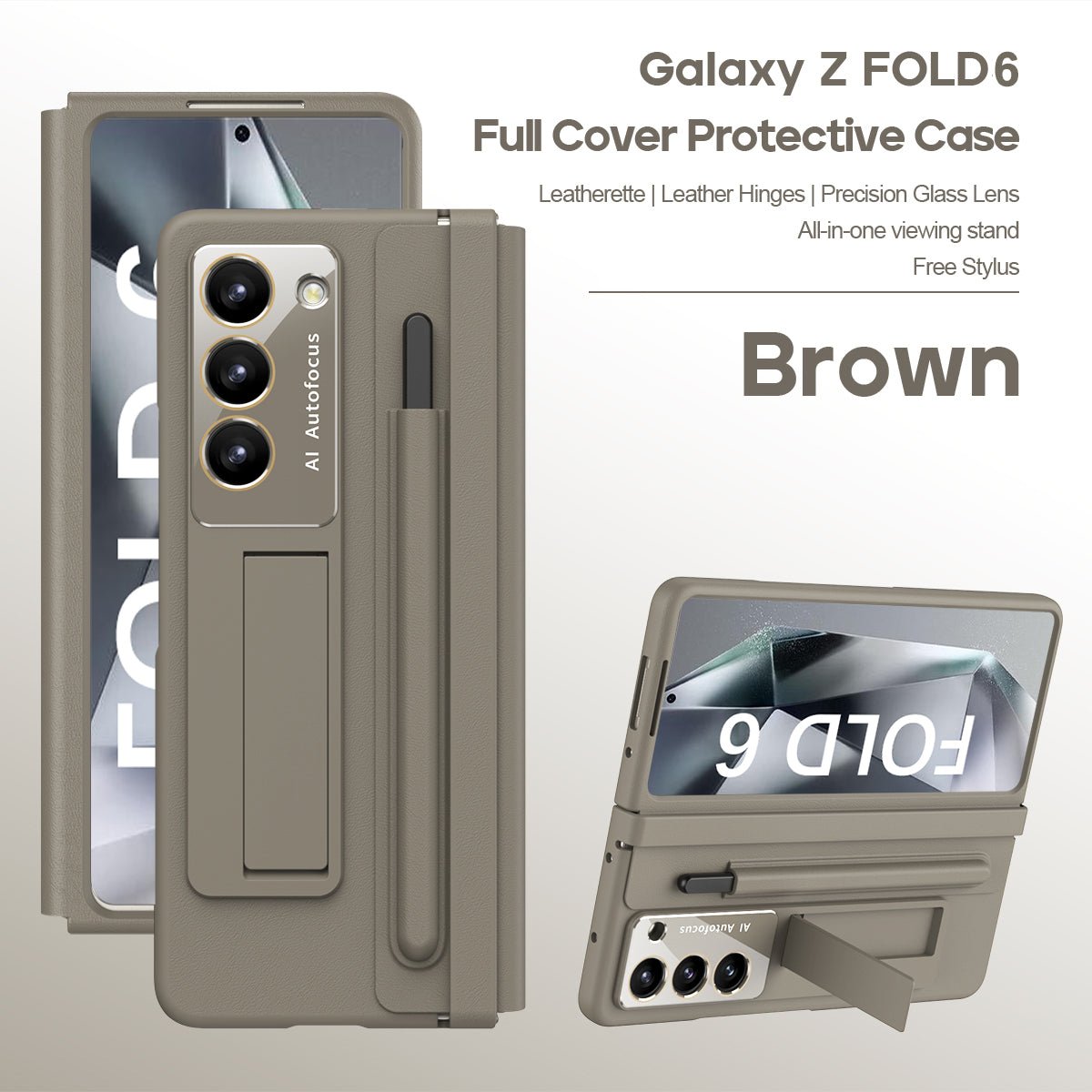 360 Full Protection Hinge Case for Samsung Galaxy Z Fold 6/5/4 Tempered Glass Film with Touch Pen Folding Cover Holder - QGeeM