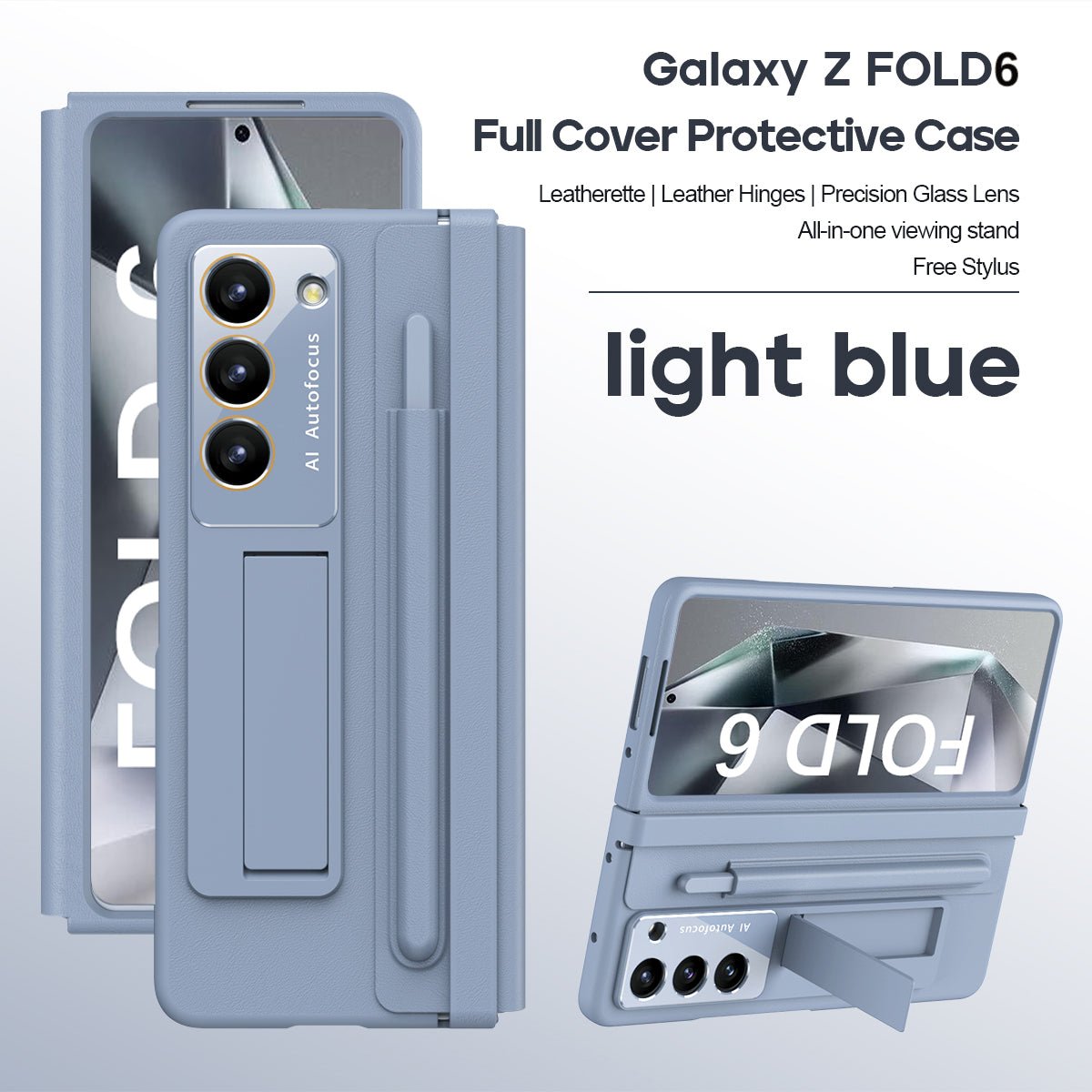 360 Full Protection Hinge Case for Samsung Galaxy Z Fold 6/5/4 Tempered Glass Film with Touch Pen Folding Cover Holder - QGeeM