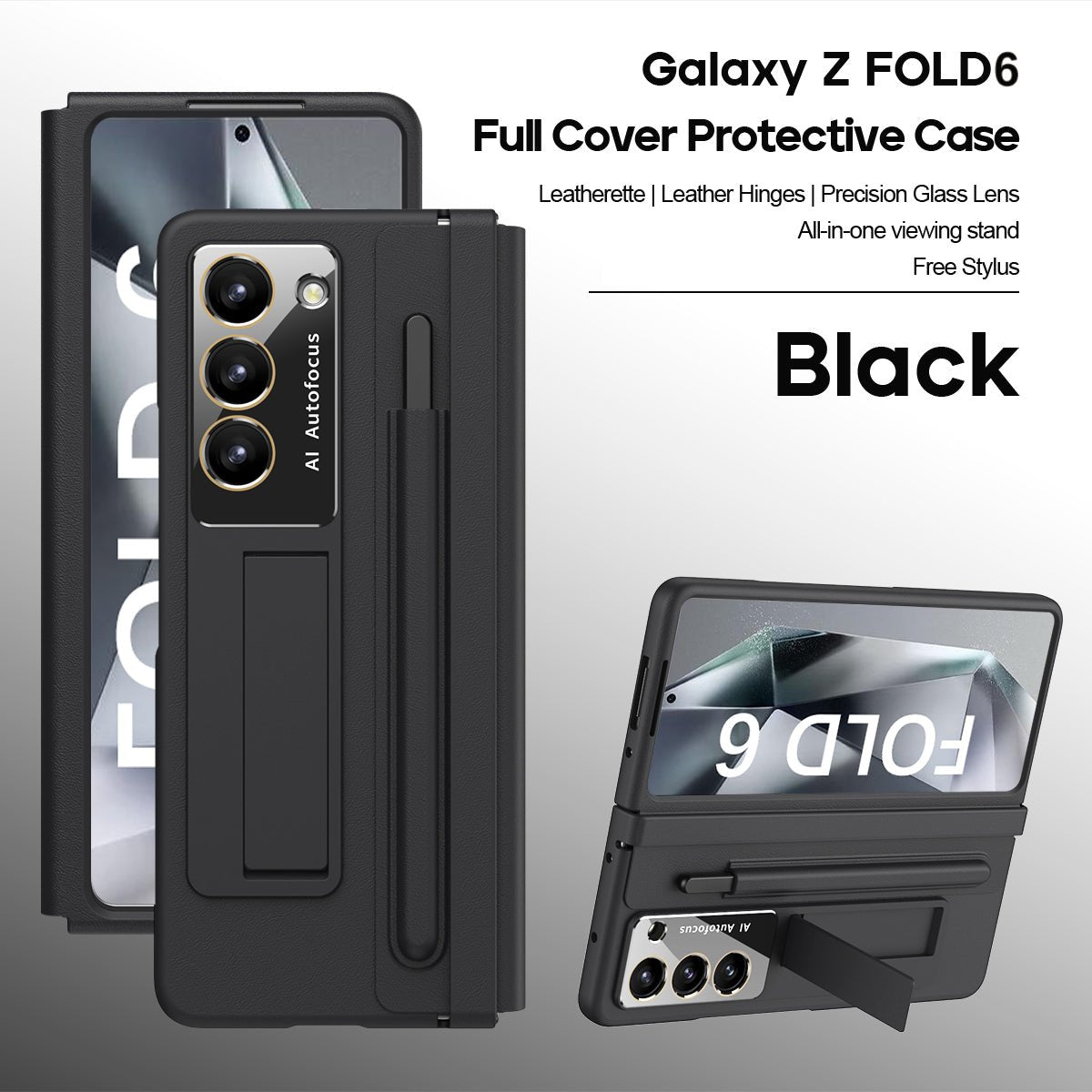 360 Full Protection Hinge Case for Samsung Galaxy Z Fold 6/5/4 Tempered Glass Film with Touch Pen Folding Cover Holder - QGeeM