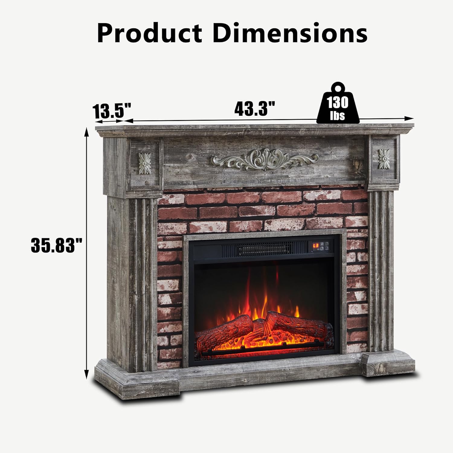 43" Electric Fireplace with Mantel, Electric Fireplace Heater, TV Stand w/Freestanding Electric Fireplace, Stacked Stone Surround, Remote Control, Adjustable Flame Level for Living Room - QGeeM