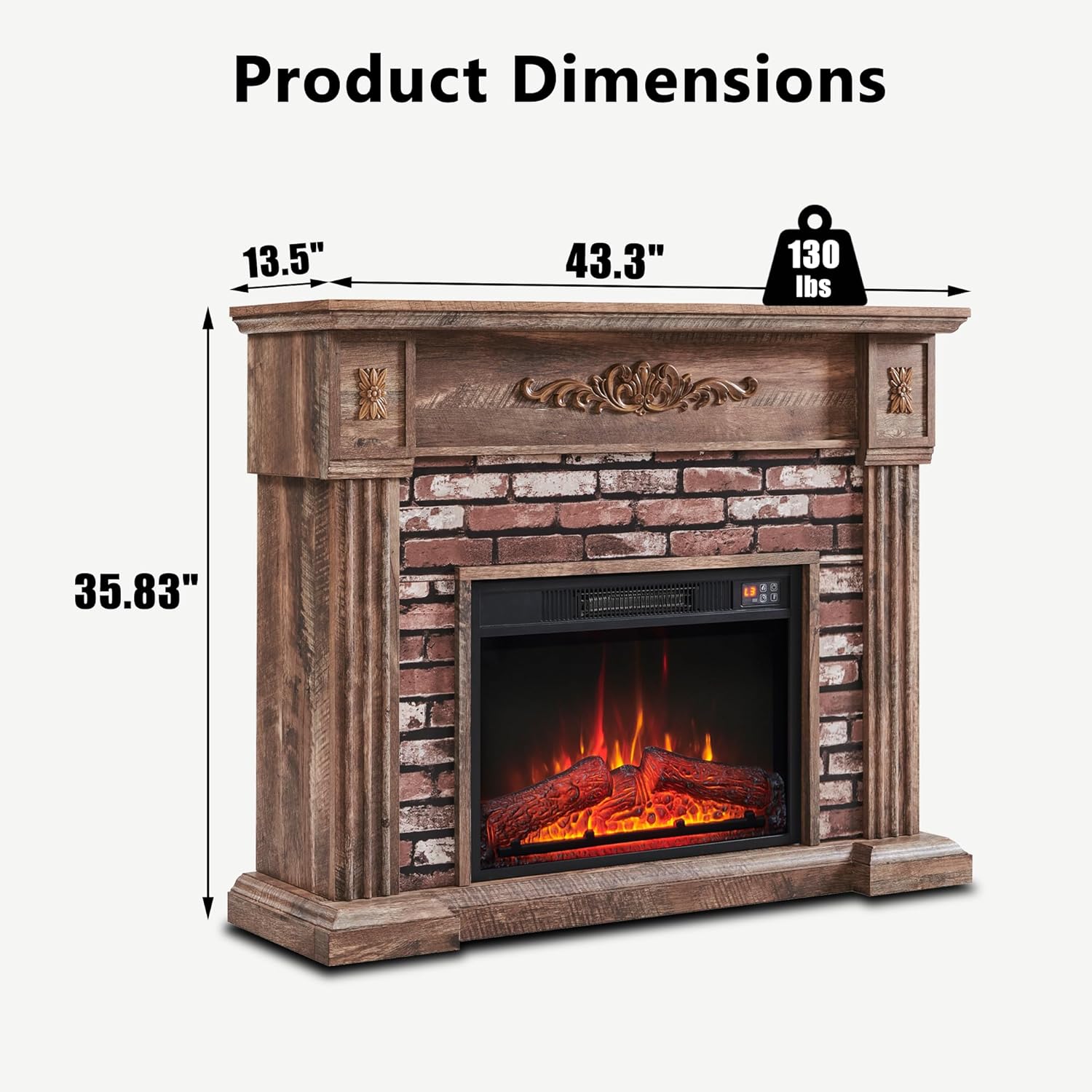 43" Electric Fireplace with Mantel, Electric Fireplace Heater, TV Stand w/Freestanding Electric Fireplace, Stacked Stone Surround, Remote Control, Adjustable Flame Level for Living Room - QGeeM