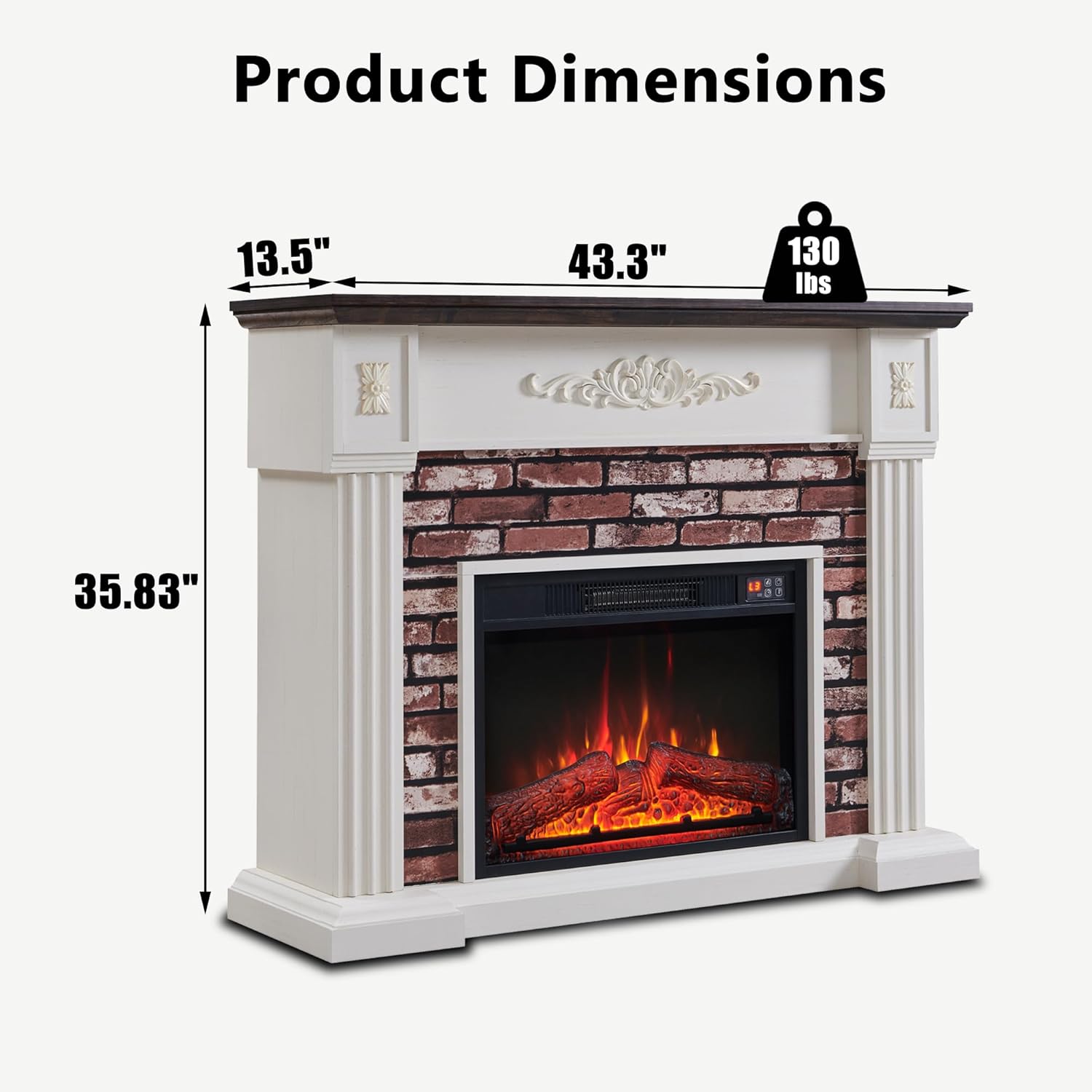 43" Electric Fireplace with Mantel, Electric Fireplace Heater, TV Stand w/Freestanding Electric Fireplace, Stacked Stone Surround, Remote Control, Adjustable Flame Level for Living Room - QGeeM