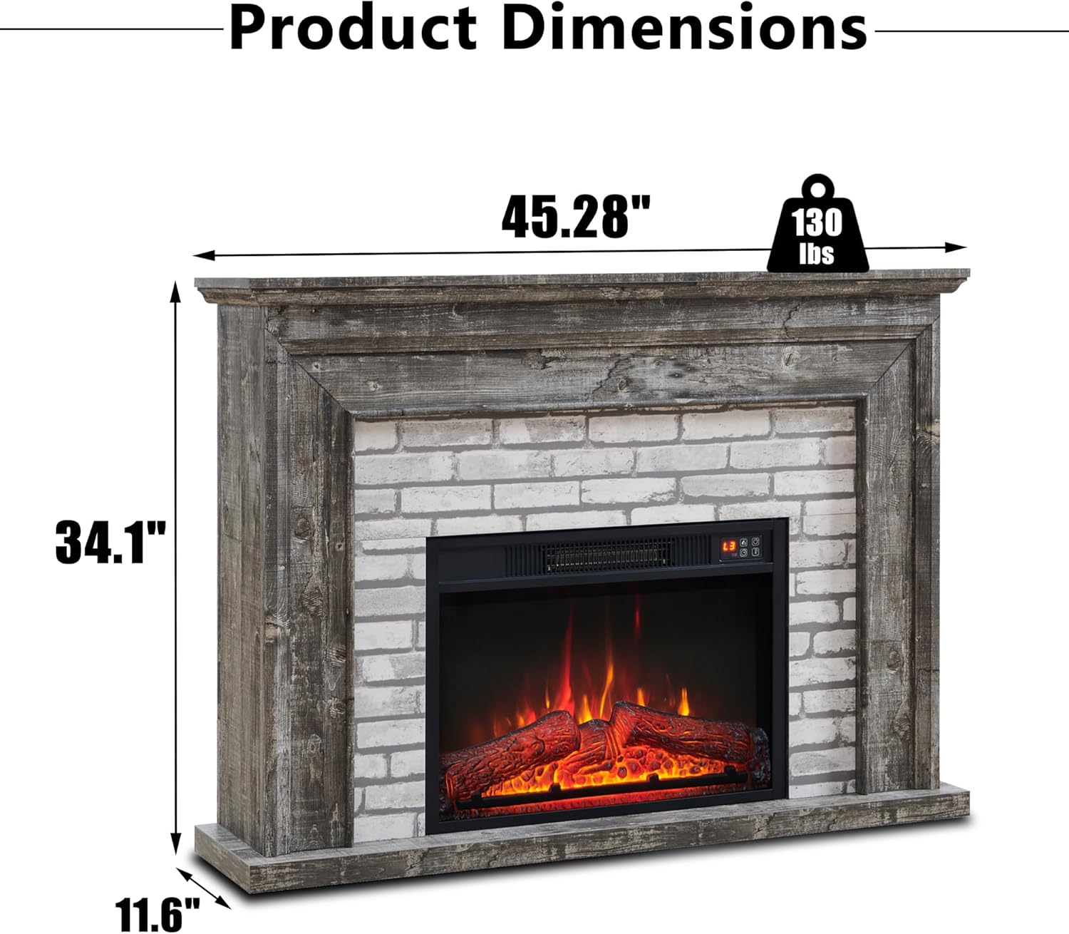 45" Flip Top Electric Fireplace with Mantel, Electric Fireplace Heater, TV Stand with Freestanding Electric Fireplace, Remote Control, Adjustable Flame Level for Living Room - QGeeM