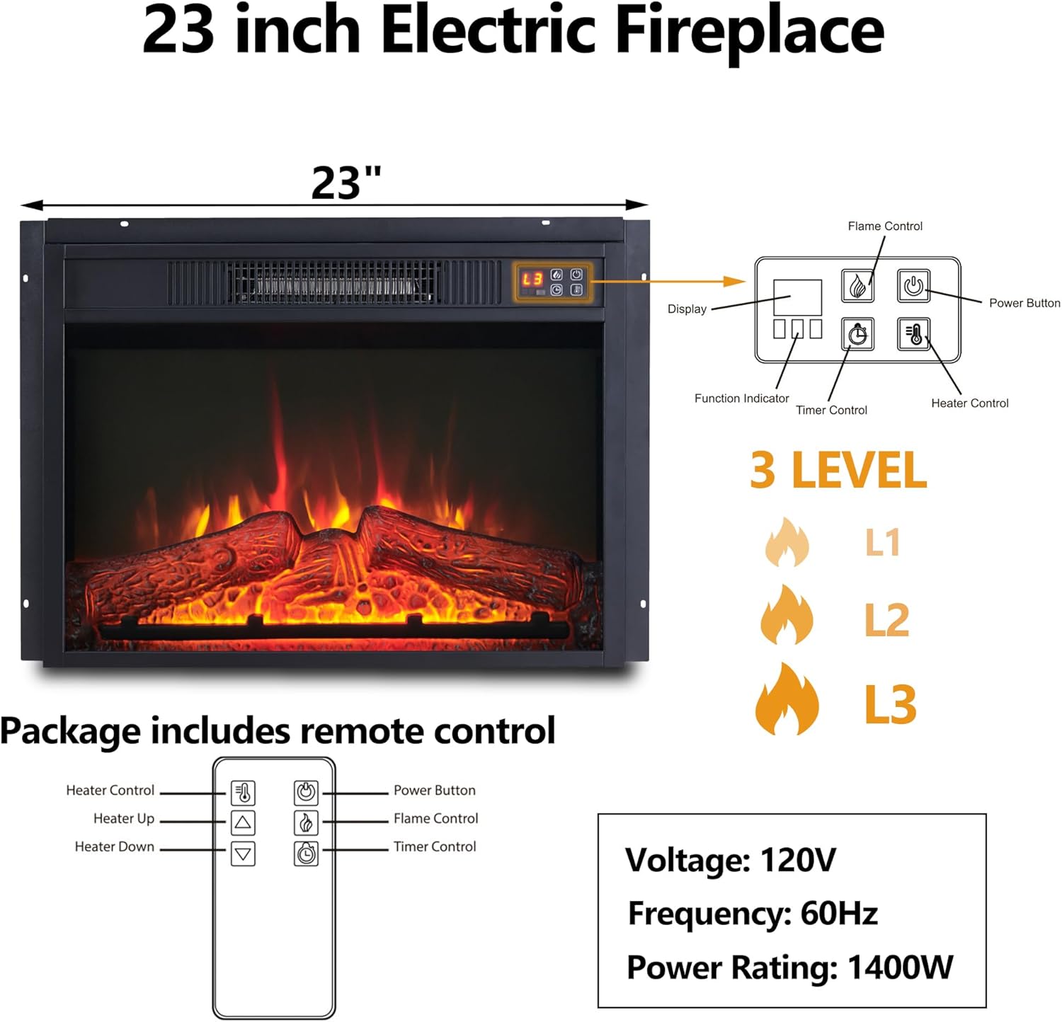 45" Flip Top Electric Fireplace with Mantel, Electric Fireplace Heater, TV Stand with Freestanding Electric Fireplace, Remote Control, Adjustable Flame Level for Living Room - QGeeM