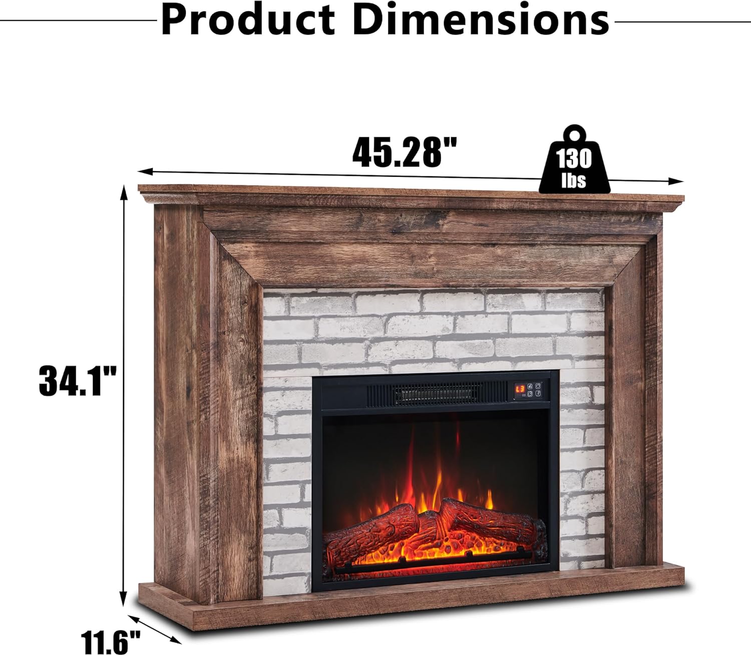 45" Flip Top Electric Fireplace with Mantel, Electric Fireplace Heater, TV Stand with Freestanding Electric Fireplace, Remote Control, Adjustable Flame Level for Living Room - QGeeM