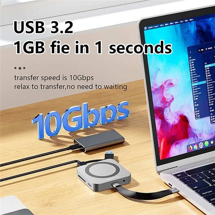 8 - IN - 1 Magnetic 2230 M.2 NVMe SSD Enclosure - 10Gbps USB - C 3.2 Gen2 to NVMe PCI - E, 100W Charger for iPhone15 Pro & MacBook - QGeeM