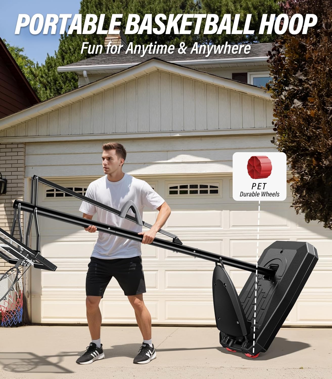 Basketball Hoop Outdoor, 4.9 - 10 ft Adjustable Height, Weather - Resistant Heavy Base and 45 Inch Shatterproof Backboard, Portable Basketball Hoop Goal System for Kids, Teenagers and Adults - QGeeM