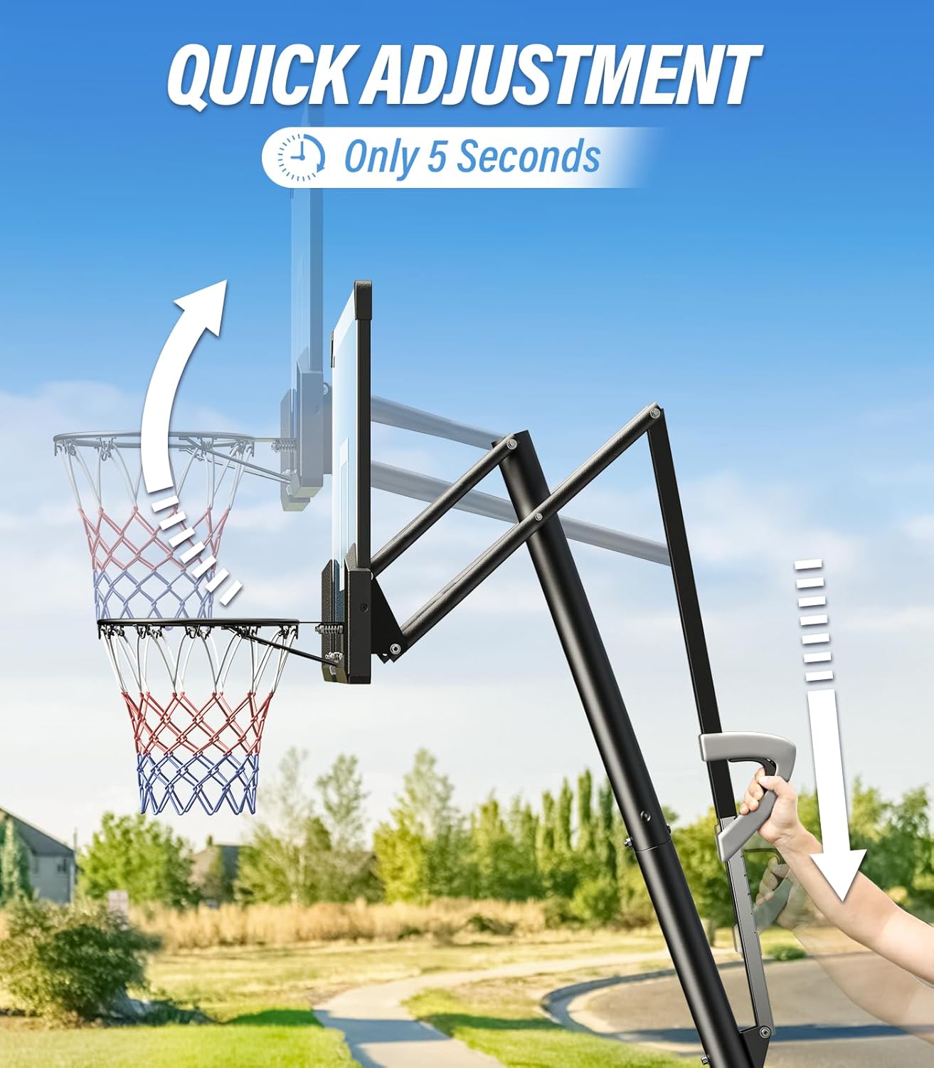 Basketball Hoop Outdoor, 4.9 - 10 ft Adjustable Height, Weather - Resistant Heavy Base and 45 Inch Shatterproof Backboard, Portable Basketball Hoop Goal System for Kids, Teenagers and Adults - QGeeM