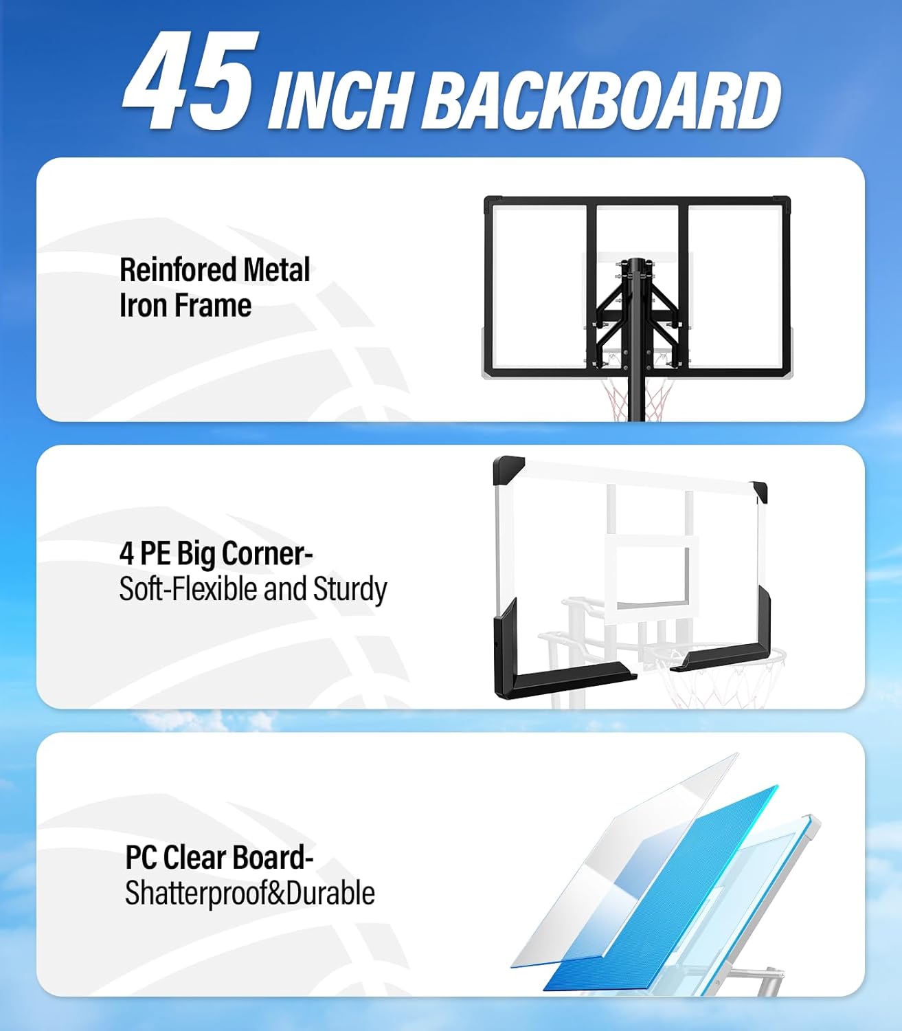 Basketball Hoop Outdoor, 4.9 - 10 ft Adjustable Height, Weather - Resistant Heavy Base and 45 Inch Shatterproof Backboard, Portable Basketball Hoop Goal System for Kids, Teenagers and Adults - QGeeM