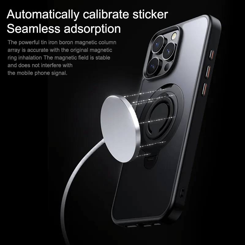 Case for iPhone 16 Pro Max/16 Pro/16 Plus/16, Compatible with MagSafe 360°Rotating Kickstand Slim Lightweight Frosted Back Military - Grade Drop Protection Case - QGeeM