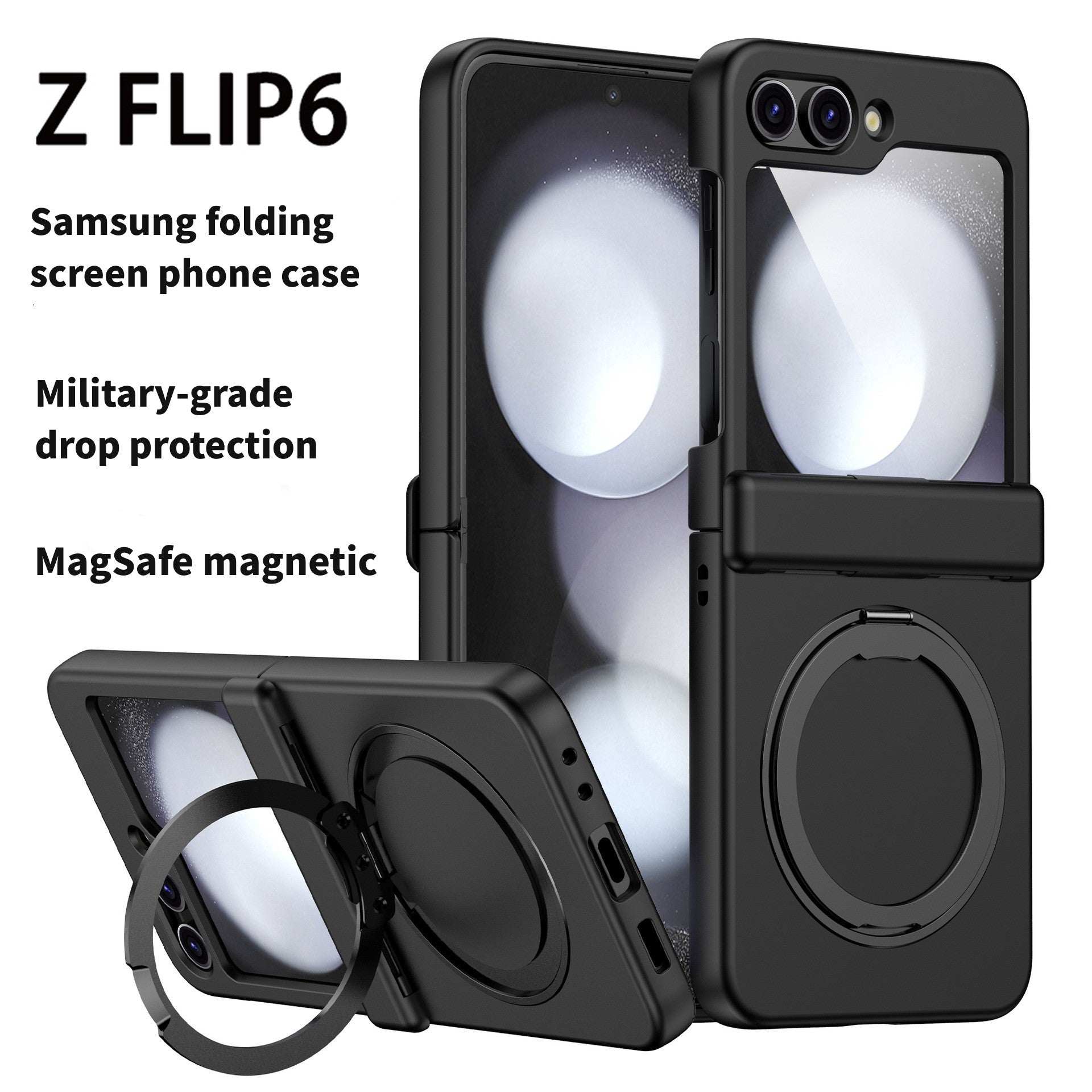 Designed for Galaxy Zflip5/6 Case Magnetic with Hinge Protection & Kickstand [Compatible with MagSafe],Samsung Zflip 5 Slim Protective Phone Case - QGeeM