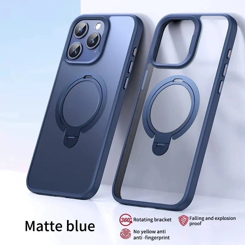 Designed for iPhone 16/15/14/13 Pro Max Case with Magnetic Invisible Stand [Military Drop Protection] [Compatible with MagSafe] Shockproof Slim Translucent Matte Promax Case - QGeeM