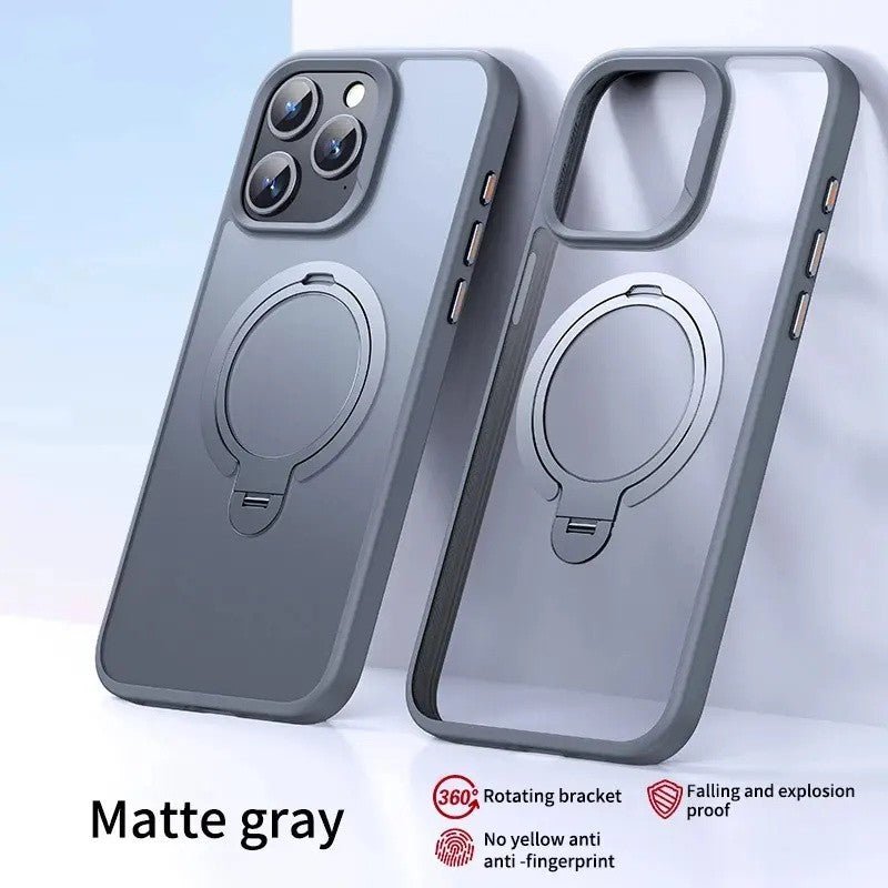 Designed for iPhone 16/15/14/13 Pro Max Case with Magnetic Invisible Stand [Military Drop Protection] [Compatible with MagSafe] Shockproof Slim Translucent Matte Promax Case - QGeeM