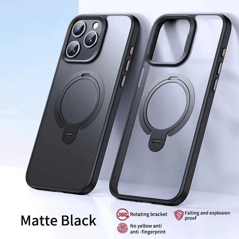 Designed for iPhone 16/15/14/13 Pro Max Case with Magnetic Invisible Stand [Military Drop Protection] [Compatible with MagSafe] Shockproof Slim Translucent Matte Promax Case - QGeeM