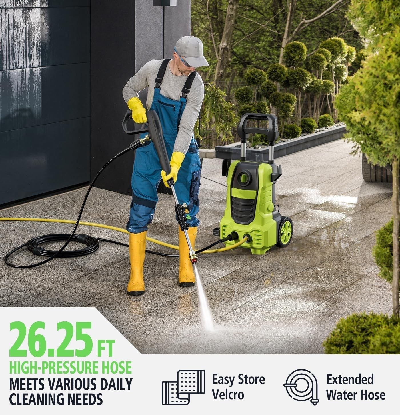 Electric Pressure Washer, 26 FT Hose Pressure Cleaner 2030 PSI with 4 Nozzles Tips,Surface Cleaning with Upgraded Swivel Joint for Car/Fences/Patios/Daily Needed - QGeeM