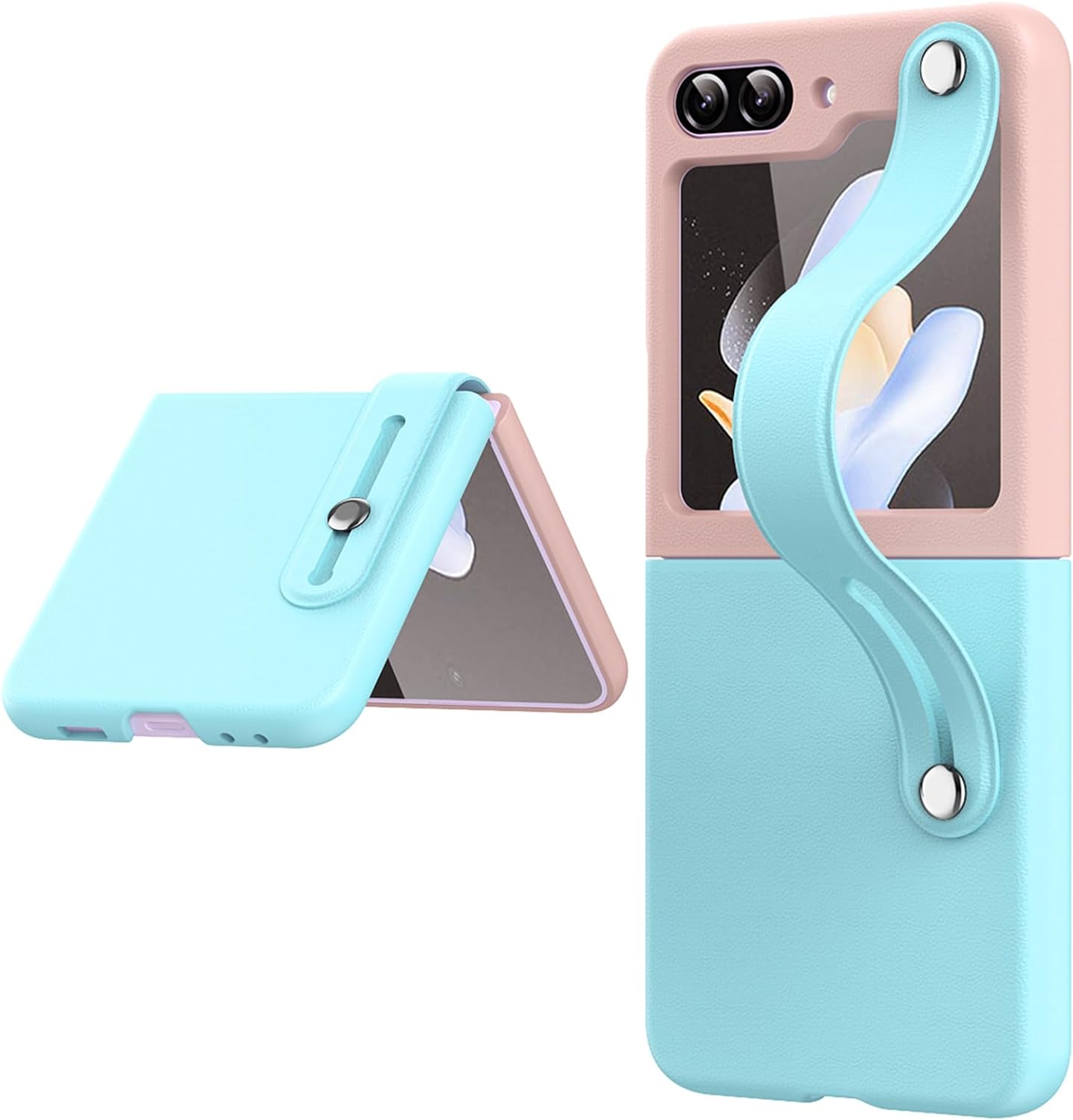 Fold Phone Case for Samsung Galaxy Z Flip 5, with Expansion Wristband + Kickstand Function, Free Folding Ultra - Thin Shell for Women Girl, Shockproof Protective Case - QGeeM