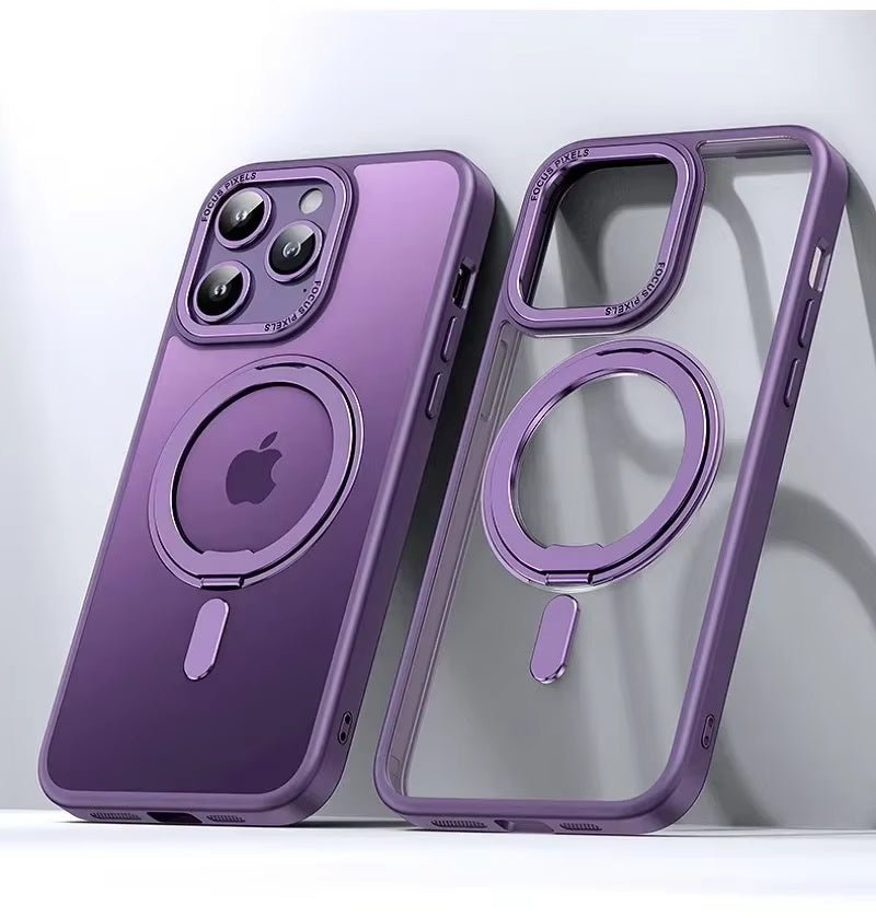 For iPhone 15 Phone Case with 360° Rotatable Magnetic Ring Stand [Compatible with Mag - Safe] [Military - Grade Protection] Translucent Back iPhone 15 Case 6.1" for Women /Men - QGeeM