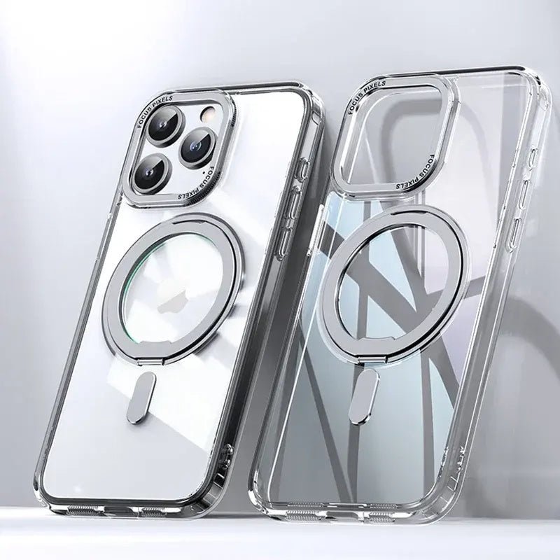 For iPhone 15 Phone Case with 360° Rotatable Magnetic Ring Stand [Compatible with Mag - Safe] [Military - Grade Protection] Translucent Back iPhone 15 Case 6.1" for Women /Men - QGeeM