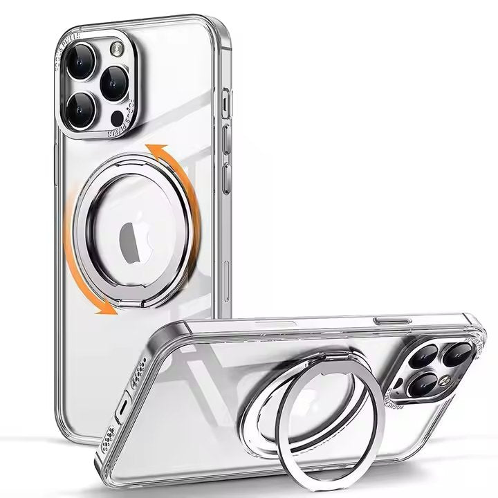 For iPhone 16 Pro Max Case with 360° Rotatable Magnetic Ring Stand | Compatible with Mag - Safe | Military - Grade Protection | Clear Magnetic Phone Case for 6.7" iPhone 15 Pro Max - QGeeM