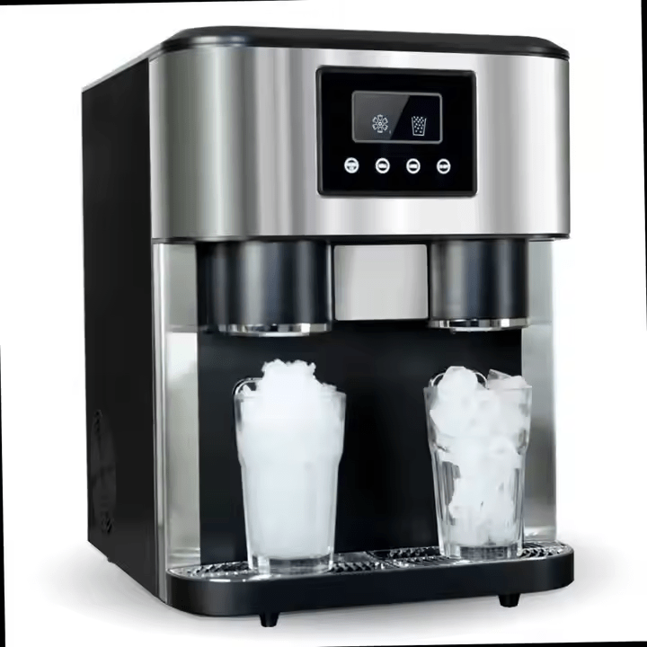 Household Ice Maker, Three - in - One Ice Maker, Ground Ice And Cold Water, 33 Pounds/24 Hours, 16 Pieces Made in 8 - 12 Minutes, Automatic/Manual Water Filling, Home Use - QGeeM