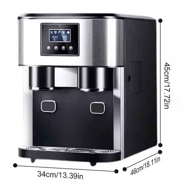 Household Ice Maker, Three - in - One Ice Maker, Ground Ice And Cold Water, 33 Pounds/24 Hours, 16 Pieces Made in 8 - 12 Minutes, Automatic/Manual Water Filling, Home Use - QGeeM