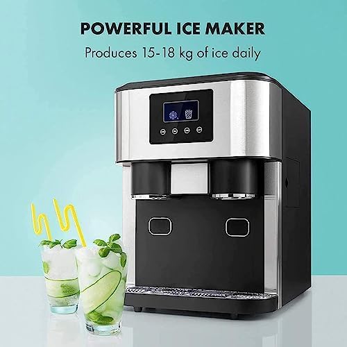 Household Ice Maker, Three - in - One Ice Maker, Ground Ice And Cold Water, 33 Pounds/24 Hours, 16 Pieces Made in 8 - 12 Minutes, Automatic/Manual Water Filling, Home Use - QGeeM