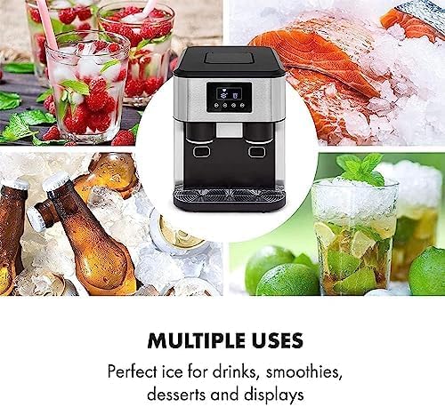 Household Ice Maker, Three - in - One Ice Maker, Ground Ice And Cold Water, 33 Pounds/24 Hours, 16 Pieces Made in 8 - 12 Minutes, Automatic/Manual Water Filling, Home Use - QGeeM