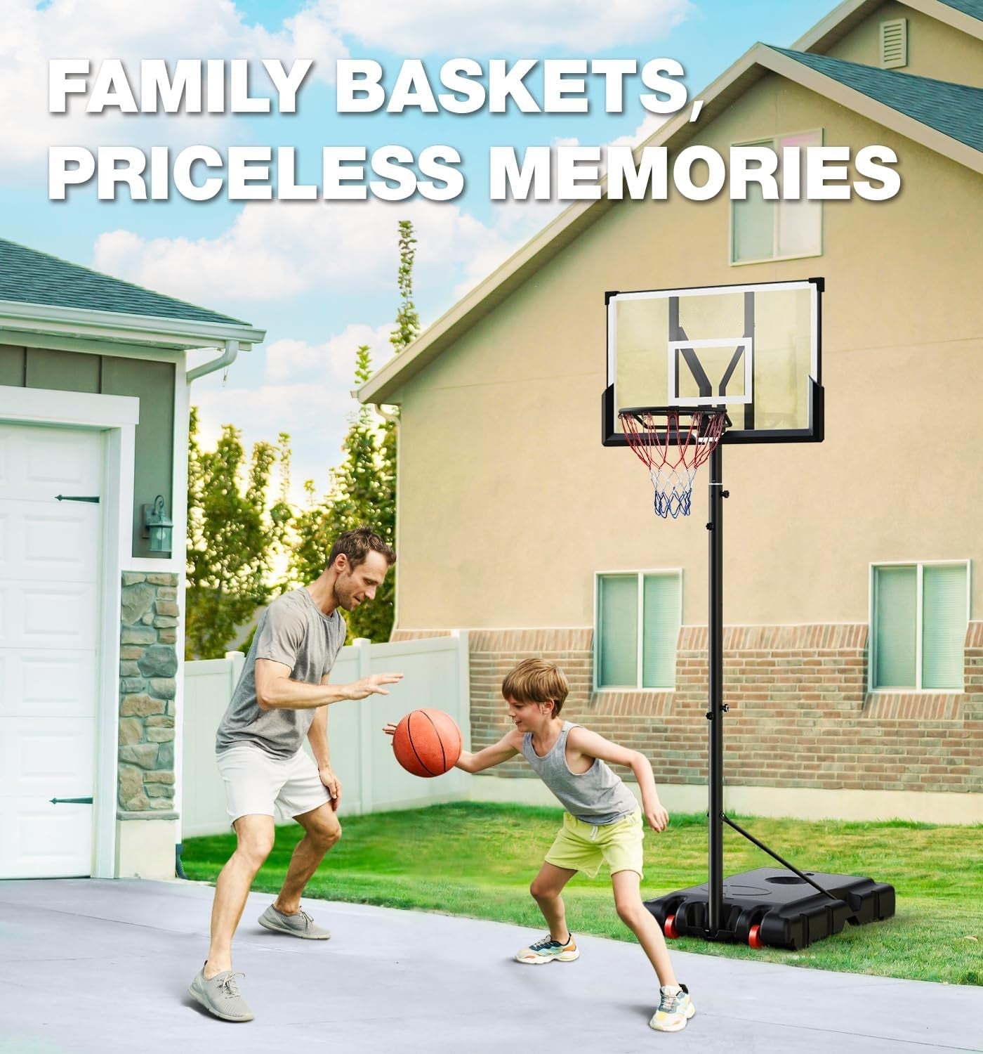 Portable Basketball Hoop System for Outdoor,Basketball Hoop, Adjustable Height 5.7 - 10ft 45in Backboard Basketball Goal for Kids,Teenagers and Adults - QGeeM