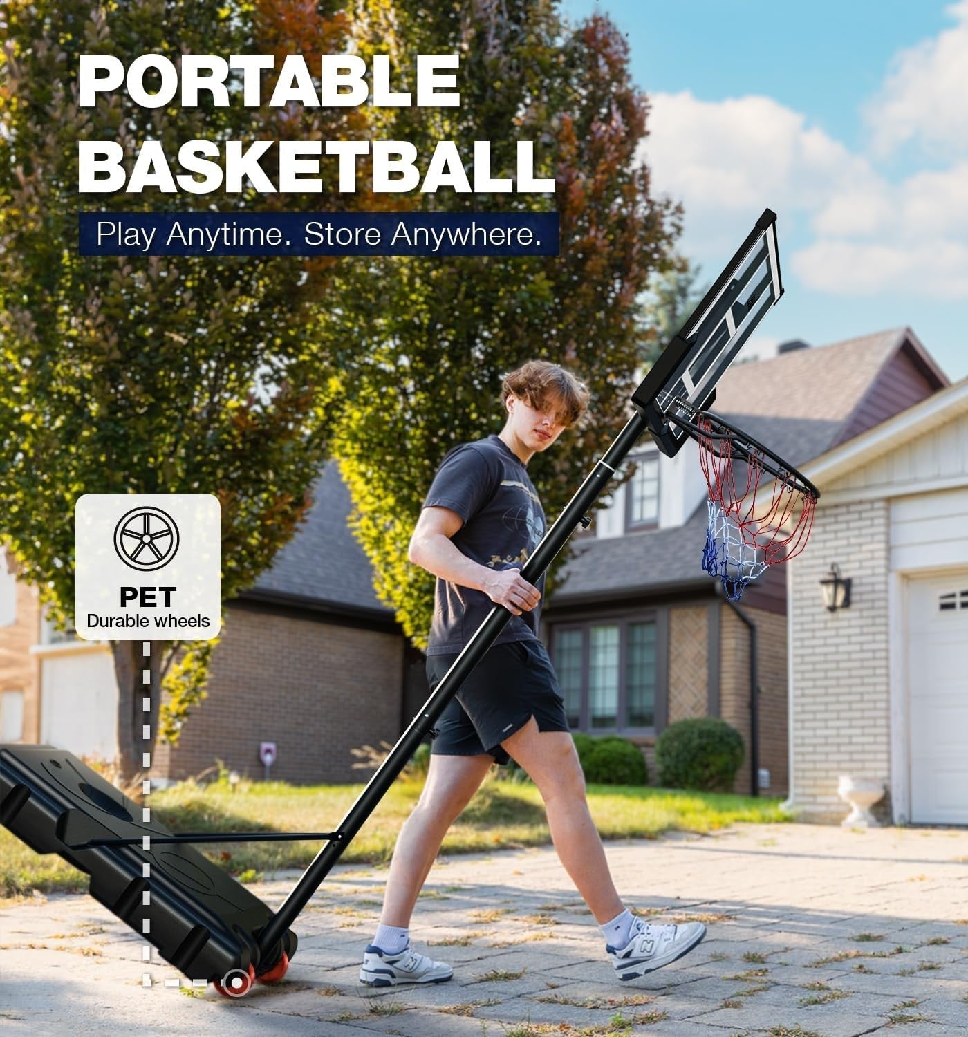 Portable Basketball Hoop System for Outdoor,Basketball Hoop, Adjustable Height 5.7 - 10ft 45in Backboard Basketball Goal for Kids,Teenagers and Adults - QGeeM