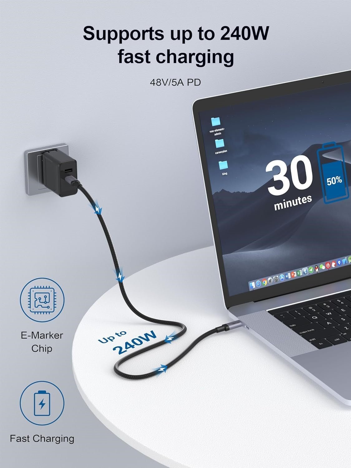 QGeeM 240W USB4 Cable,8K/6K@60Hz,40Gbps USB C to USB C Cable Fast Charging Compatible Thunderbolt 4/3 Cable - QGeeM