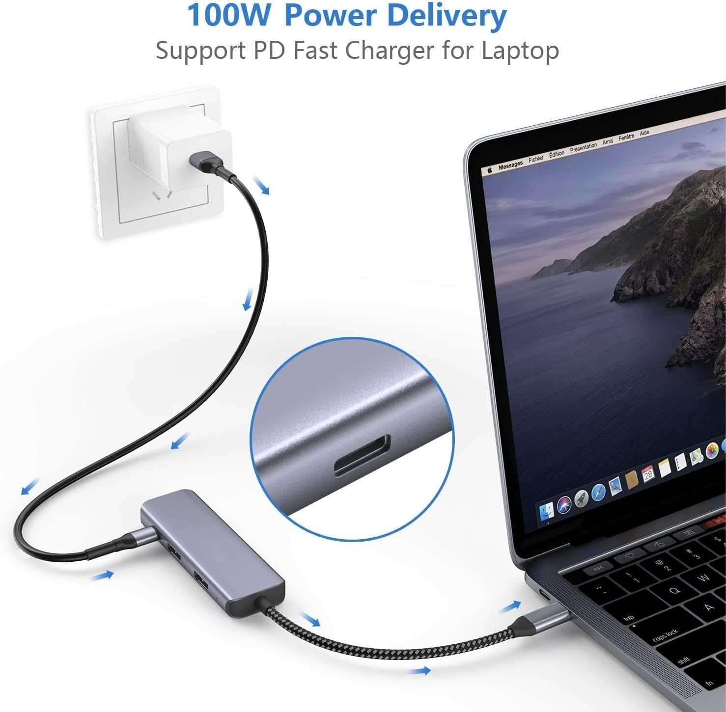 QGeeM 4 in 1 USB C to Dual HDMI Adapter 4K@30Hz with 100W PD Charging, USB - A Port, HDMI Adapter for Dual Monitors for MacBook Pro Air, HP, Dell, iPhone 15 Series - QGeeM