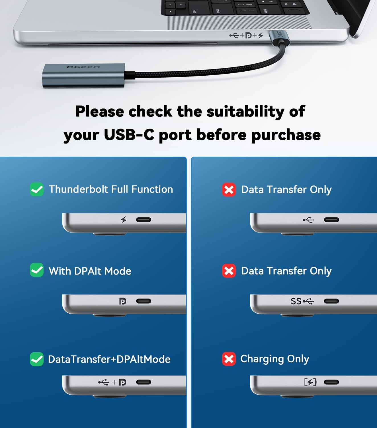 QGeeM USB C to HDMI Adapter 4K@60Hz,Thunderbolt 3/4 to HDMI Adapter,HDMI to USB C Converter Compatible for MacBook Pro/Air,iPhone16/15 Pro Max Plus,iPad Mini Air,Dell XPS,Galaxy S24Ultra,iMac and More - QGeeM