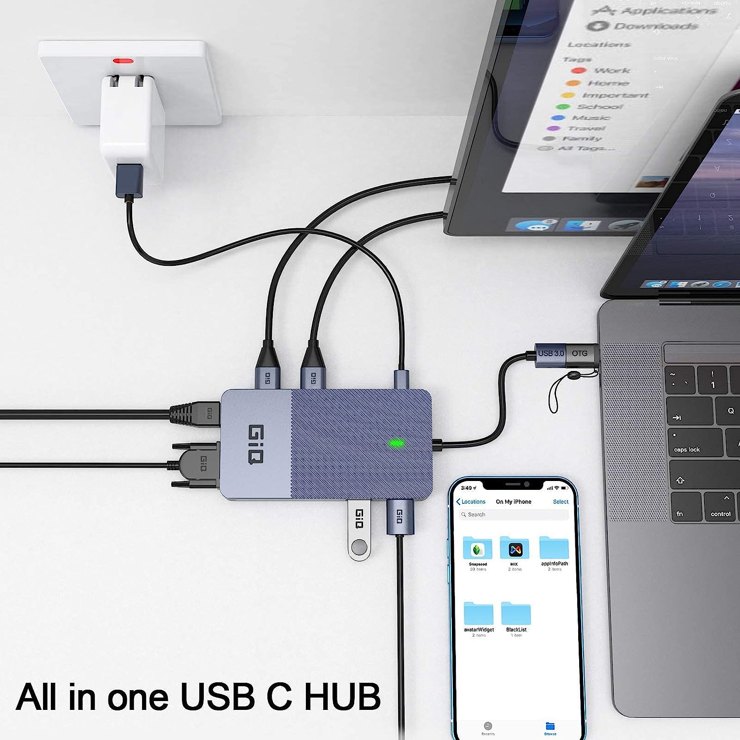 USB Docking Station GIQ USB C HUB USB 3.0 to Dual HDMI VGA Adapter Triple Display USB C Laptop Docking Station Dual Monitor HDMI Splitter Extender Compatible with MacBook - QGeeM