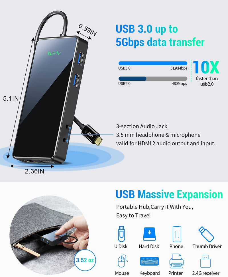 IVIIN 11-in-1 USB-C Quadruple Docking Station