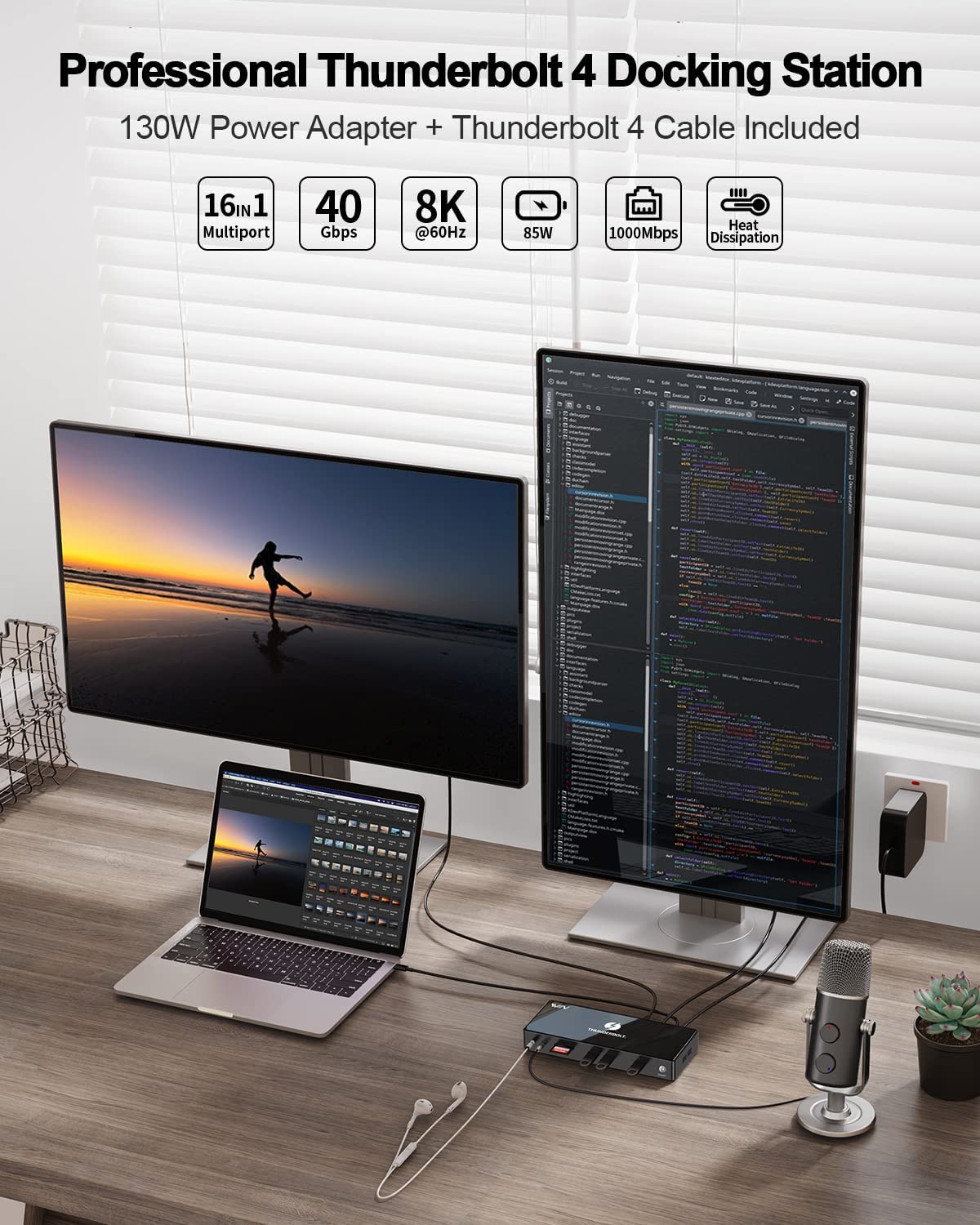 IVIIN 16 - in - 1 Thunderbolt 4 Docking Station Dual Monitor 4K or Single 8K@60Hz - QGeeM