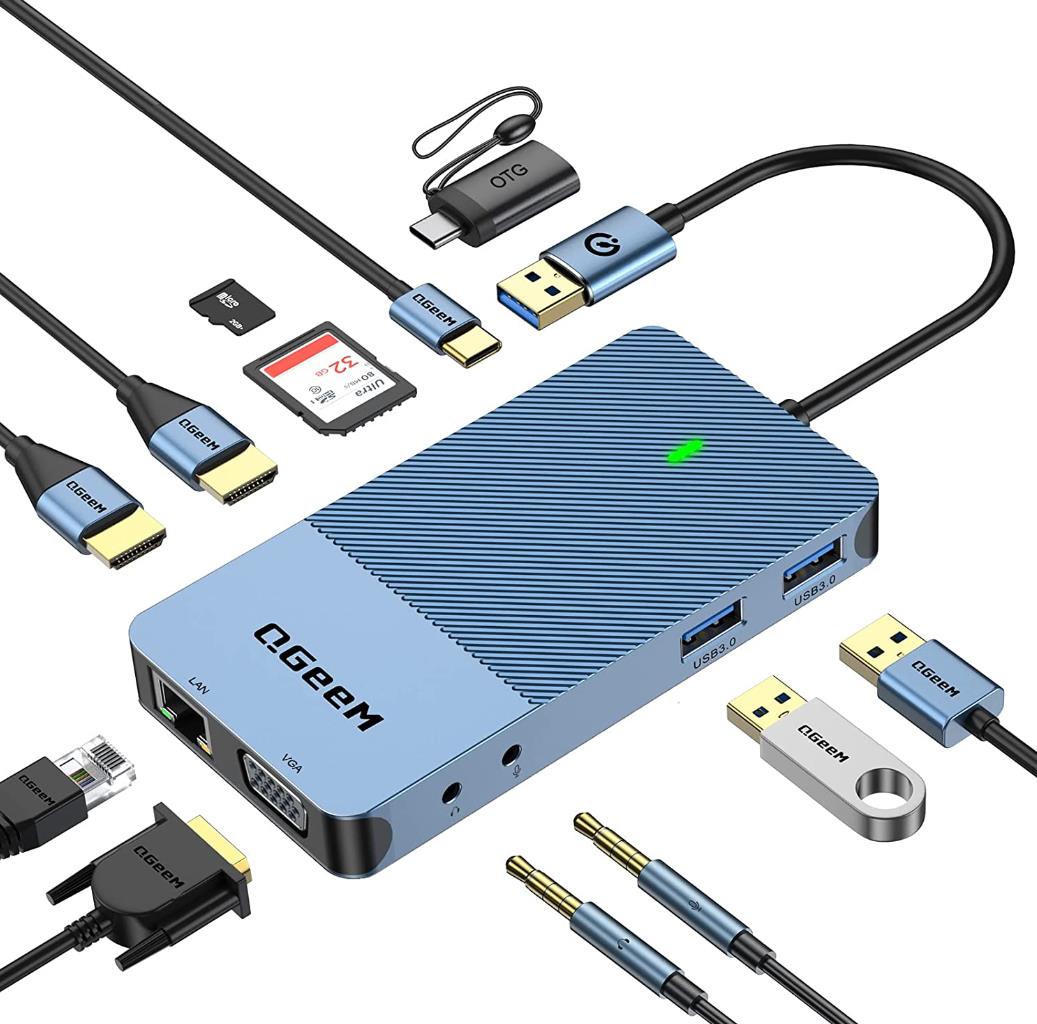 QGeeM 11-in-1 USB C/3.0 Hub with VGA