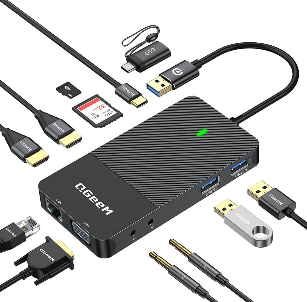 QGeeM 11-in-1 USB C/3.0 Hub with VGA