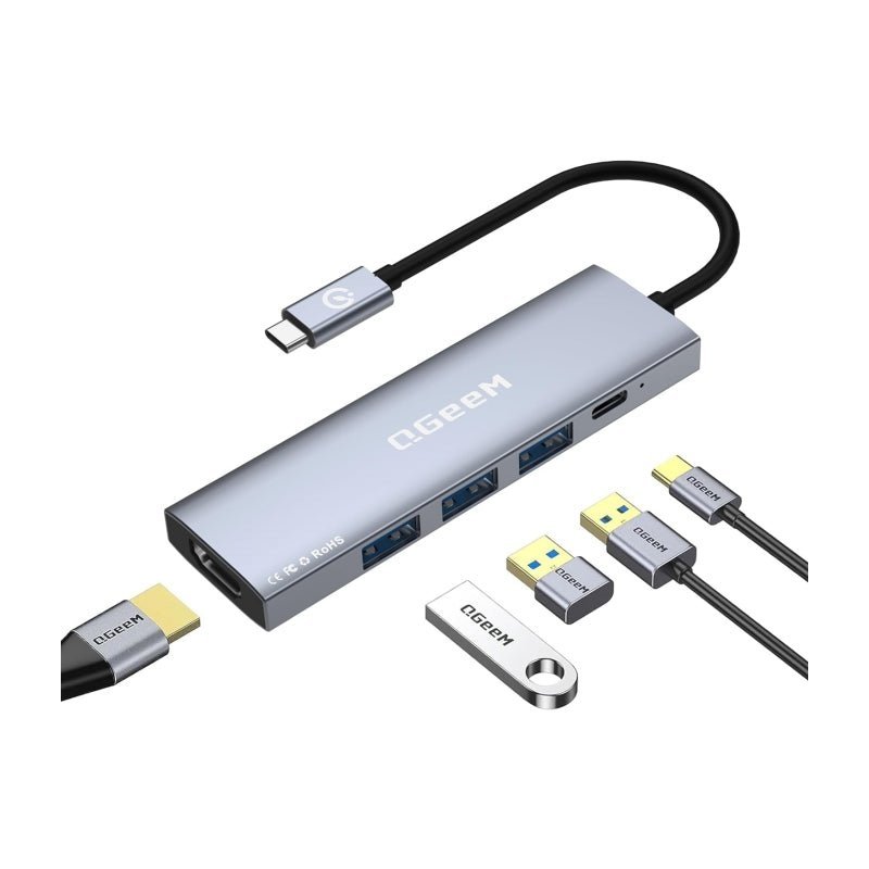 QGeeM 5 - in - 1 USB C HUB HDMI 4K@30HZ,100W fast charging,5Gbps high - speed data transfer USB - C HUB - QGeeM