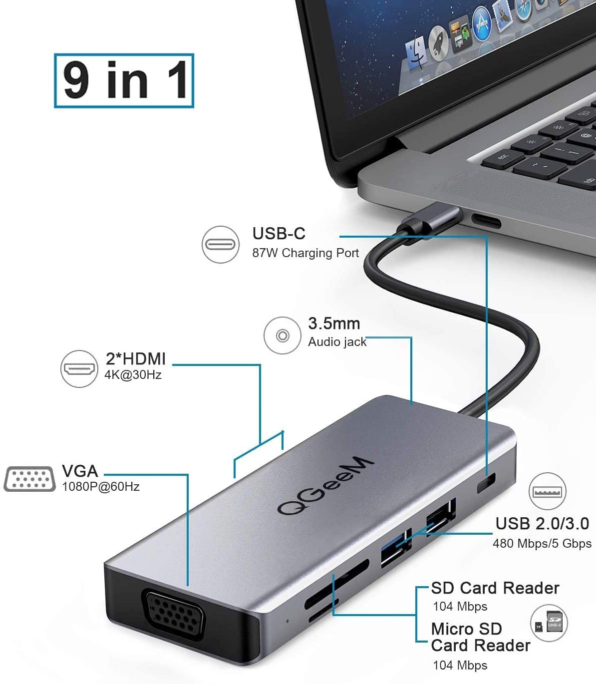 QGeeM 9-in-1 USB-C Hub