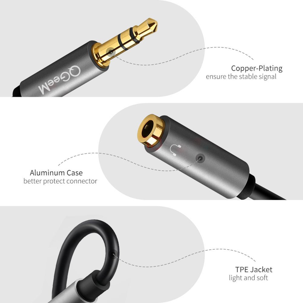 QGeeM Headphone Splitter 3.5mm 2 Female to 1 Male Mic and Audio Y Splitter TRRS Headset Adapter Cable Stereo Compatible with Laptop PS4 Xbox PC Phone Tablet Gaming - QGeeM