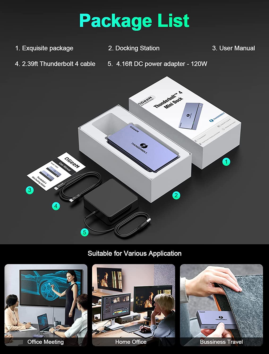 QGeeM TB4 Mini Docking Station (6-in-1, Thunderbolt 4) - QGeeM