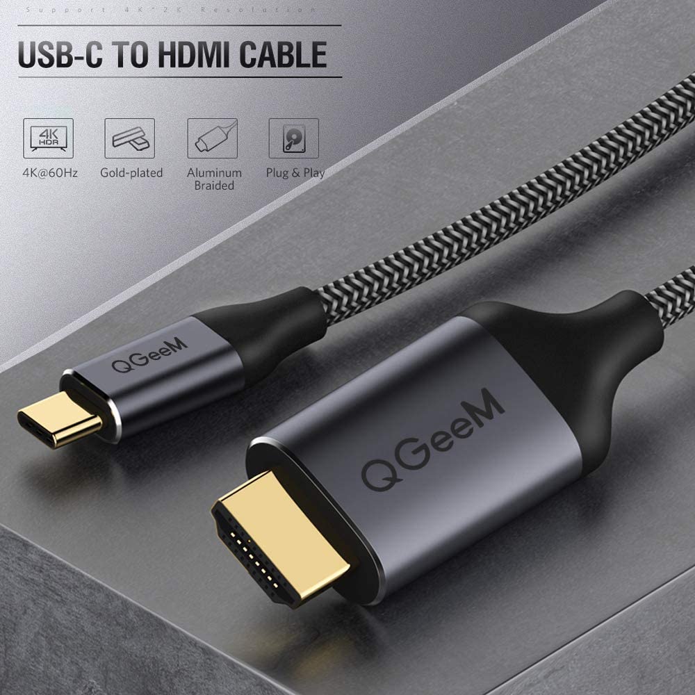 USB C to HDMI Cable Adapter 4K,QGeeM USB Type C to HDMI Cable Thunderbolt 3  Compatible