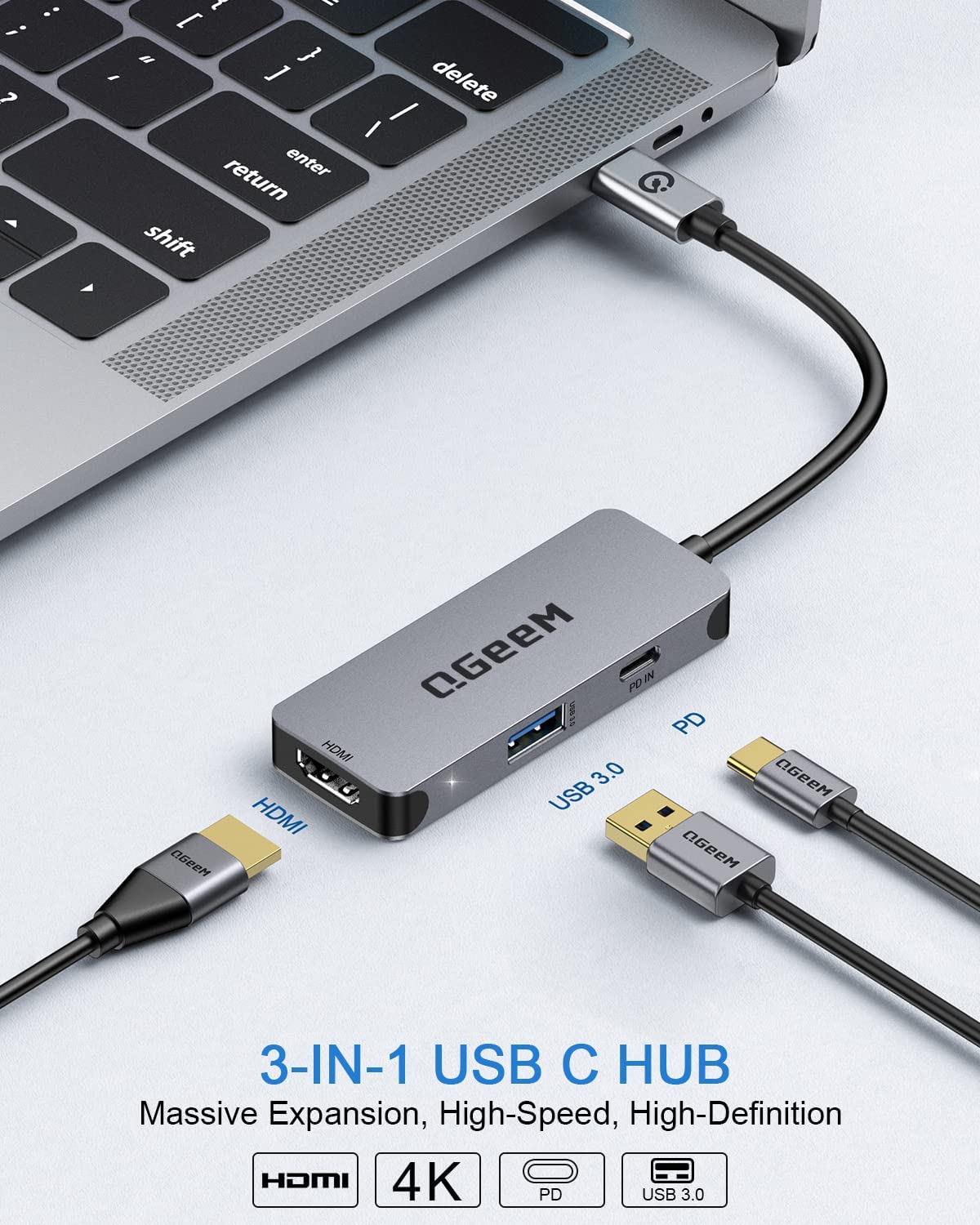 QGeeM Cable Adaptador USB C a HDMI 4K, Adaptador USB Tipo-C a HDMI portátil  [Thunderbolt